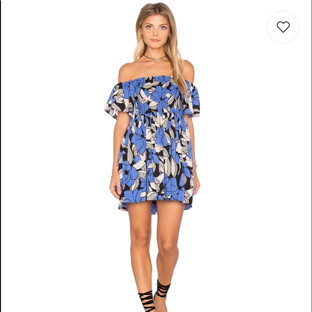 NWT Free People Louise Smocked Dress in Blue Combo